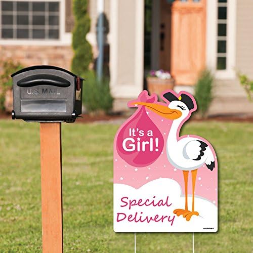 Big Dot of Happiness Girl Special Delivery - Baby Shower Decorations - Pink It's A Girl Stork Baby Announcement & Welcome Yard Sign - Image 2