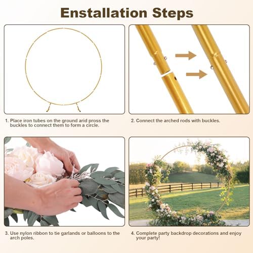 Chamvis Metal Round Balloon Arch Kit, 7.2ft (2.2m) Golden Round Arch Stand Kit: Garden Plants Vines Climbing Frame for Wedding Birthday Photo Background Party Supplies Decorations - Image 5