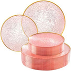 Liacere 60Pcs Pink Plastic Plates-Pink Disposable Plates With Gold Rim-Heavy duty Gold Plates,Water ripples Party Plates Include 30Dessert-Platos,30Dinner-Platos for Wedding & Party & Summer by Liacere