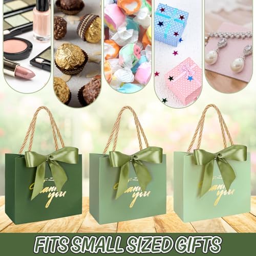 Whaline 60Pcs Thank You Paper Gift Bags with Bow Gradient Sage Green Party Favor Bags with Handles for Wedding Bridal Baby Shower Birthday Party - Image 4