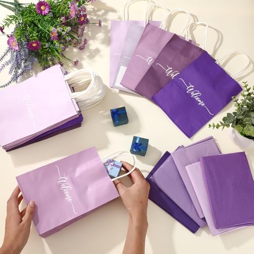 Kolldenn 50 Set Gradient Purple Small Welcome Gift Bags Bulk & Tissue Paper - Image 4
