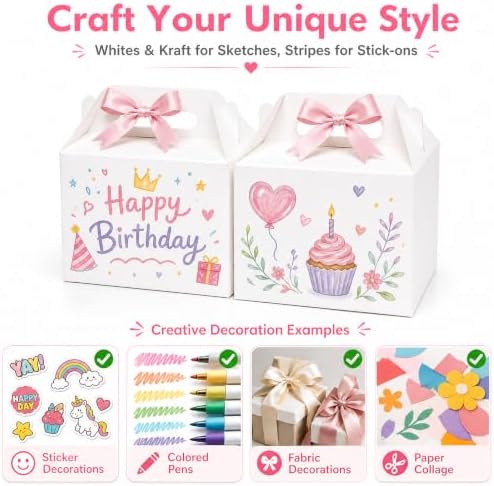 ZOOFOX 50 Pack White Gable Boxes 9x6x6 Inches, Large Greaseproof Cardboard Treat Boxes with Handles, Party Favor Boxes for Baby Shower, Food, Birthdays, Barn Style Lunch Boxes - Image 4