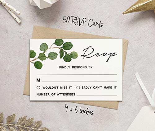 50 Blank RSVP Cards with White Envelopes-Greenery Style Response Card-RSVP for Wedding-Rehearsal Dinner-Baby Shower-Bridal Shower-Engagement Party Invitations - Image 4