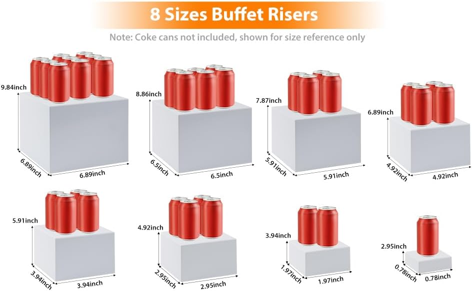 Nestable Buffet Risers - 8 Pcs White Acrylic Food Risers with Signs & Markers – Sturdy Dessert Table Display Stands for Parties, Catering, Jewelry & Collectibles (Easy-Store Stackable Cubes: 10'',9'',8", 7", 6", 5", 4", 3") - Image 4