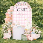 Arch Backdrop Cover One Silly Goose Baby Shower Girl Pink 1st Birthday Party Decors Spandex Stretchy Arch Stand Cover Plaids Cartoon Banquet Props (7.2FT,Floral) - Image 3