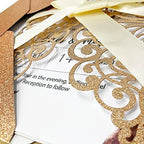 50Pcs Laser Cut Wedding Invitation With Glitter Envelopes And Ribbons Blank Personalized Card Invitaciones Para quinceañera Birthday Baby Shower Christmas Party Bridal Shower (Rose Gold) - Image 5