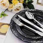 DaYammi 150 Pcs Black Silver Plastic Plates & Silver Plastic Silverware,Black silver Disposable plates for Include 30 Dinner Plate,30 Dessert Plate,30 Knives,30 Forks,30 Spoons for Party Wedding - Image 3
