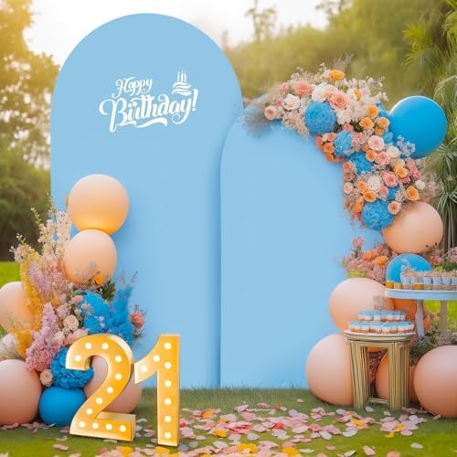 Baby Blue Arch Covers 2 Set 7.2 and 6ft Light Blue Arch Backdrop Cover Spandex Wedding Arch Stand Covers for Birthday Party Baby Shower Boy Wedding Banquet Photo Metal Balloon Arches Backdrop - Image 2