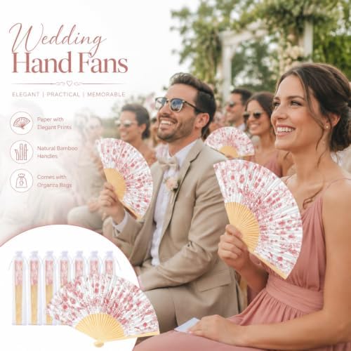 Vercraft 25 Sets Pink Floral Folding Fans, Wedding Favors for Guests - Image 4