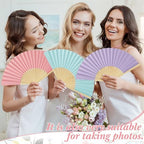 100 Pcs Wedding Folding Paper Fans for Guests Bamboo Folded Hand Fan with Gift Bags Vintage Paper Handheld Fans for Church Wedding Gift Bridal Shower Decorations (Pastel) - Image 5