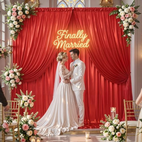10x10ft Red Backdrop Curtains Wedding Party Glitter Sequin Curtain Backdrop Fabric Shimmer Drapes Backdrop Bridal Baby Shower Birthday Christmas Photoshoot Background Photography 5x10FT，2 Panels - Image 4