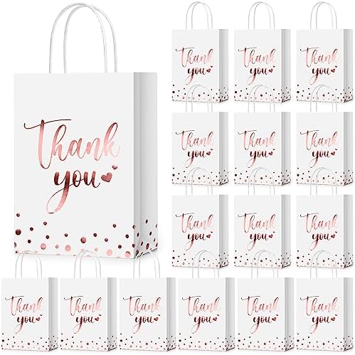 PerKoop 60 Pack Thank You Paper Gift Bags, Classic, Rose Gold by PerKoop