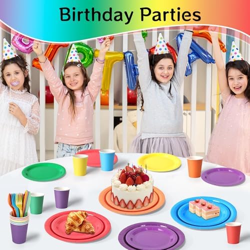 360 Pcs Rainbow Disposable Plates and Napkins Tableware Set for 50 Guests - Image 4