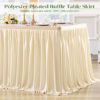 Partisky Ivory Polyester Table Skirt for Rectangle Tables 12ft, Wrinkle Resistant Pleated Ruffle Table Cloth for Banquet Wedding Trade Baby Shower Display Gift Dining Table - Image 5