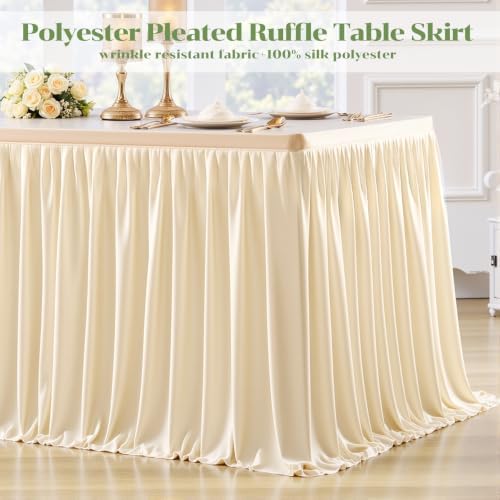 Partisky Ivory Polyester Table Skirt for Rectangle Tables 12ft, Wrinkle Resistant Pleated Ruffle Table Cloth for Banquet Wedding Trade Baby Shower Display Gift Dining Table - Image 5