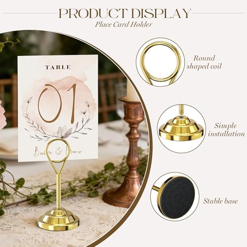 Urban Deco 16 Pieces Table Card Holder Place Card Holders 4 inches Steel Card Holders for Photos, Food Signs, Memo Notes, Weddings, Restaurants, Birthdays (Gold Round) - Image 3