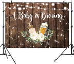 12x8ft Baby Shower Backdrop A Baby is Brewing Photography Background Feeding Bottle Beer Floral Rustic Wood Glitter Newborn Birthday Party Banner Decorations Gender Reveal Photo Booth Prop - Image 6