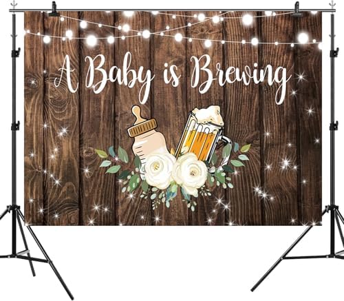 12x8ft Baby Shower Backdrop A Baby is Brewing Photography Background Feeding Bottle Beer Floral Rustic Wood Glitter Newborn Birthday Party Banner Decorations Gender Reveal Photo Booth Prop - Image 6
