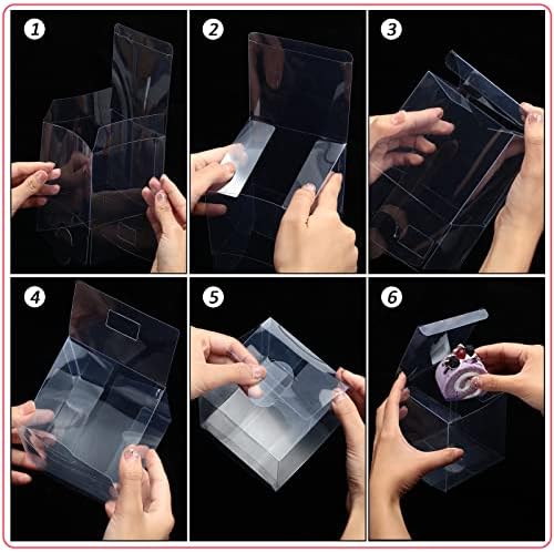 Tuanse 100 Pcs Clear Favor Boxes Plastic Clear Gift Boxes 4 x 4 x 4Inch Transparent PVC Candy Gift Package for Teacher Students Graduation Party Wedding Bridal Baby Shower Cupcake Macaron Cookie - Image 3