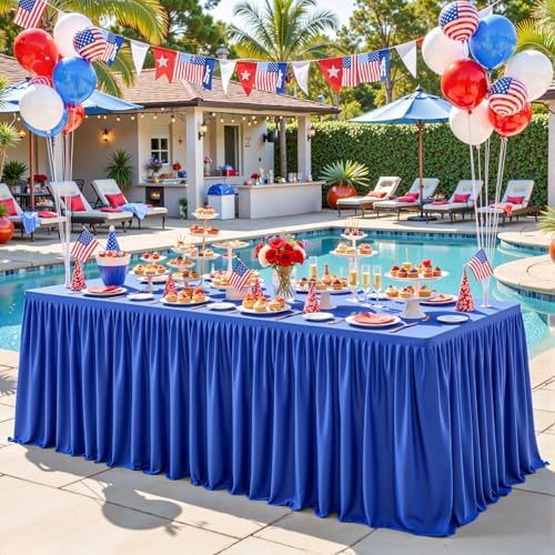 Royal Blue Polyester Table Clothes for 4 Foot Rectangle Tables, Wrinkle Free Fitted Table Cover 4ft Stretch Tablecloths with Skirt for Parties Weddings Birthday Banquet Baby Shower - Image 4