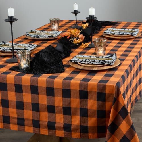 DII Buffalo Check Collection, Classic Farmhouse Tablecloth, Tablecloth, 60x104, Orange & Black - Image 4
