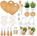 20Pcs Baby Shower Prizes for Game Winners Bamboo Cheese Board Fork Butter Spreaders Coasters Towel Artificial Potted Plant Gift Bag for Baby Shower Bridal Shower Favors (2 Sets, Bamboo Heart Shaped) by WishFond