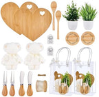 20Pcs Baby Shower Prizes for Game Winners Bamboo Cheese Board Fork Butter Spreaders Coasters Towel Artificial Potted Plant Gift Bag for Baby Shower Bridal Shower Favors (2 Sets, Bamboo Heart Shaped) by WishFond