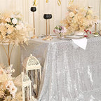 SquarePie Sequin Tablecloth 90x132 Inch Silver for Disco Wedding Party - Image 4