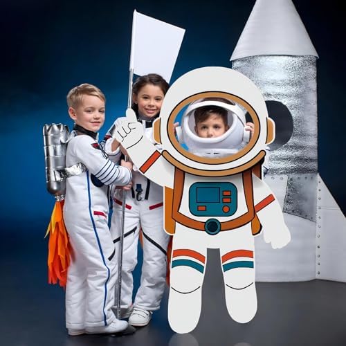 2 Pcs 3.94 ft Space Photo Booth Prop Rocket Astronaut Life Size Cardboard Cutout Stand up Backdrop Rocket Cardboard for Space Birthday Party Decoration Science Event Display - Image 2