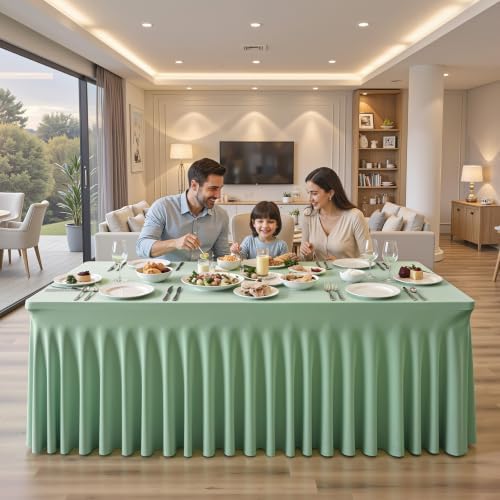 2 Packs Sage Green Spandex Table Cloths 8 Foot, Fitted Stretch Table Cover with Skirts 30x96 Inch, Wrinkle-Free Floor Length Tablecloths Rectangular for Weddings Parties Banquets Events Decorations - Image 6