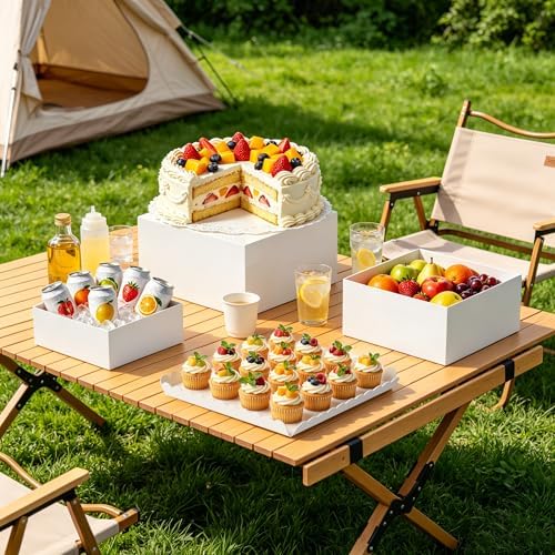 Acrylic Buffet Risers, 4 PCS White Large Food Display Stands for Party Table, Display Risers Cube Box with Hollow Bottom for Dessert Catering Party Supply, Square Scalloped Acrylic Serving Tray for Cupcake - Image 2