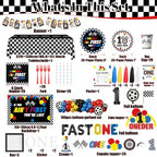 Fast One Birthday Decorations for Boys Racing Car First Birthday Party Supplies Tableware Cars Birthday Paper Plates Napkins Forks Backdrop Balloon Banner Balloon Boxes - Image 5