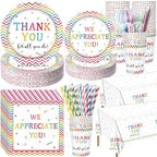 Funnymoom 452 Pcs Thank You Party Decorations for 50, We Appreciate You Paper Plates Napkins Cups Tablecloth Cutlery Straws for Employee Staff Housekeeping Week Pastor Appreciation Party Supplies by Funnymoom