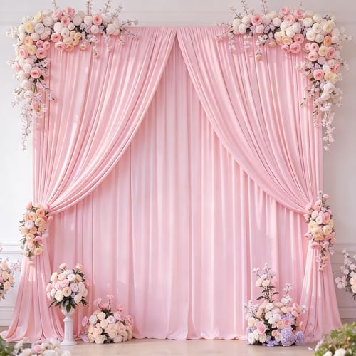 16x10FT Baby Pink Backdrop Curtains for Wedding Parties, Wrinkle Free Polyester Photography Backdrop Drapes for Wedding Baby Shower Birthday Parties Stage Background Stand Decorations 4x10ft,4 Panels by Partisky