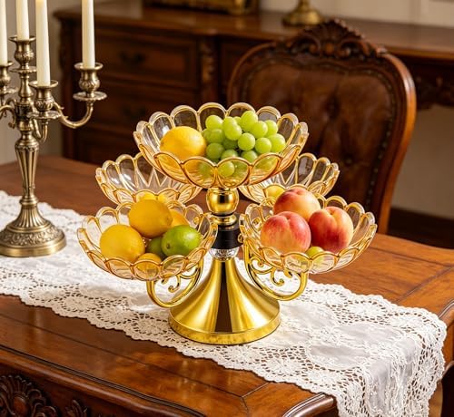 5-layer Divided Rotatable Snack Spinner Serving Tray Cupcake Stand Snackle Box Portable Fruit bowl Storage Organizer for Candy, Fruits, Nuts, Dessert, Gold - Image 6