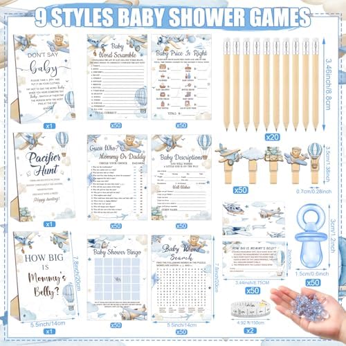 Sherr 476 Pcs Airplane Baby Shower Game Set, 9 Style Baby Shower Activities - Image 3