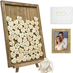 EXCELLO GLOBAL PRODUCTS Wedding Guest Drop Top Frame Wedding Guest Book Alternative With 70 Blank Wooden Hearts, a Traditional Guest Book, Picture Frame, and Display Easel (RUSTIC BROWN WOOD) by ExcelloGlobalProducts