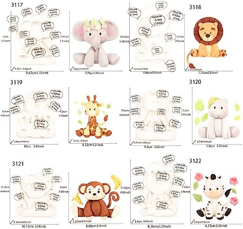FUNSHOWCASE Jungle Animals Fondant Silicone Molds Sugarcraft Cake Decoration 6-count Height 2.6-3.6inch - Image 2