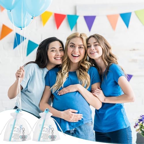 Engrowtic 50 Sets Baby Shower Favors for Guests Gifts Includes 50 Blue Elephant Keychain 50 Thank You Cards 50 Elephant Pens 50 Organza Bags Party Favor Gift Bags for Birthday Gender Reveal Party - Image 6