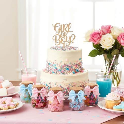 Funnymoom 24 Sets Baby Shower Bottles Favors for Guests Glass 100 ml Milk Jar with Ribbons and Stickers Decorations for Gender Reveal Newborn Centerpiece Party Favor(Pink Blue,Baby) - Image 5