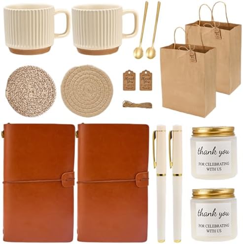 Baby Shower Prizes for Game Winners Baby Shower Games Prizes Ceramic Mugs with Metal Spoons Woven Coasters Notebooks Scented Candles Gift Bags Wedding Bridal Shower Favors for Guests (2, Brown) by WishFond