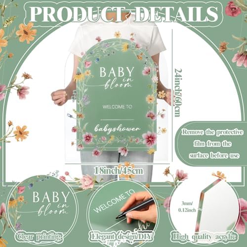 Yousoontic 24" x 18" Acrylic Baby in Bloom Baby Shower Welcome Sign - Image 2