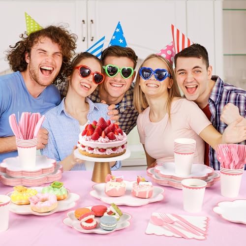 350 Pcs Pink and White Paper Plates and Napkins Set,Tableware for 50 Guest - Image 5