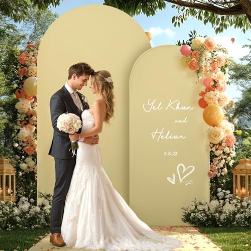 Khaki Arch Backdrop Cover 2 Set - 6.6FT, 5FT Spandex Fitted Wedding Arch Stand Covers Round Top Chiara Arch Backdrop Stands Cover for Birthday Parties Banquet Photo Background Decoration - Image 6