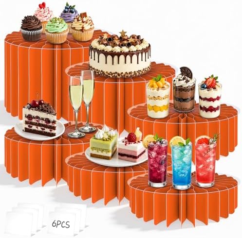 6Pcs Buffet Risers, Food Risers for Table, Foldable Cake Display Stands, Tall Cardboard Cupcakes Stand for Show Catering Desserts Jewelry Wedding Birthday Party Decoration (Orange) by Unknown