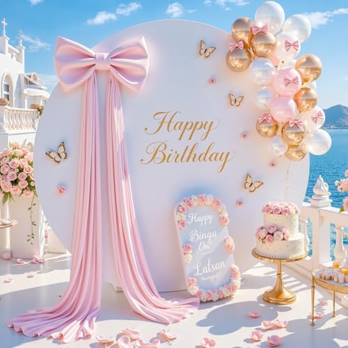 Big Pink Bow for Backdrop Giant Bows Birthday Party Decorations Large Giant Bow Decor, Pink Giant Satin Bow Decoration for Wedding Baby Shower Birthday Photo Booth Arch Wall Decor 24"x16" - Image 2