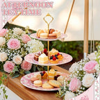 Lallisa 3 Tier Tea Party Cake Stand 10", 9" and 7" Ceramic Shabby Floral Dessert Stand with Metal Rack Coquette Cupcake Tower for Wedding Bridal Shower Baby Shower Decoration - Image 2