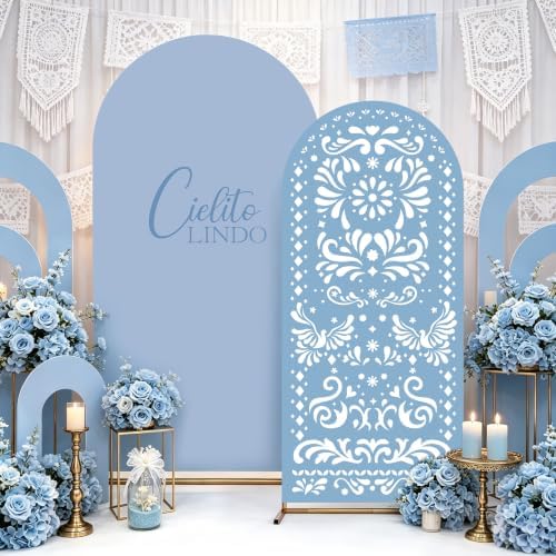 Blue Cielito Lindo Arch Backdrop Cover, HYMENEX 6ft and 7.2ft Mexican Arch Backdrop Cover for Cielito Lindo Party Decorations Mexican Talavera Wedding Bridal Baby Shower Party Supplies by HYMENEX