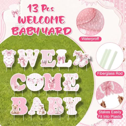 Ripeng 13 Pcs Bow Baby Shower Decorations Welcome Baby Yard Signs with Stakes 15 Inch Tall Lawn Signs for Gender Reveal Theme Birthday Party Indoor Outdoor Supplies - Image 3
