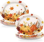 50Pcs Fall Cartoon Pumpkin Large Oval Paper Plates 10" x 12" Heavy Duty by Grencian